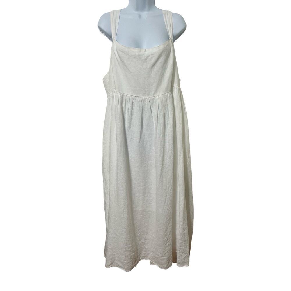 J Crew Square Neck Linen‎ Smocked Midi Dress Size 24 Pure White Coastal Beachy